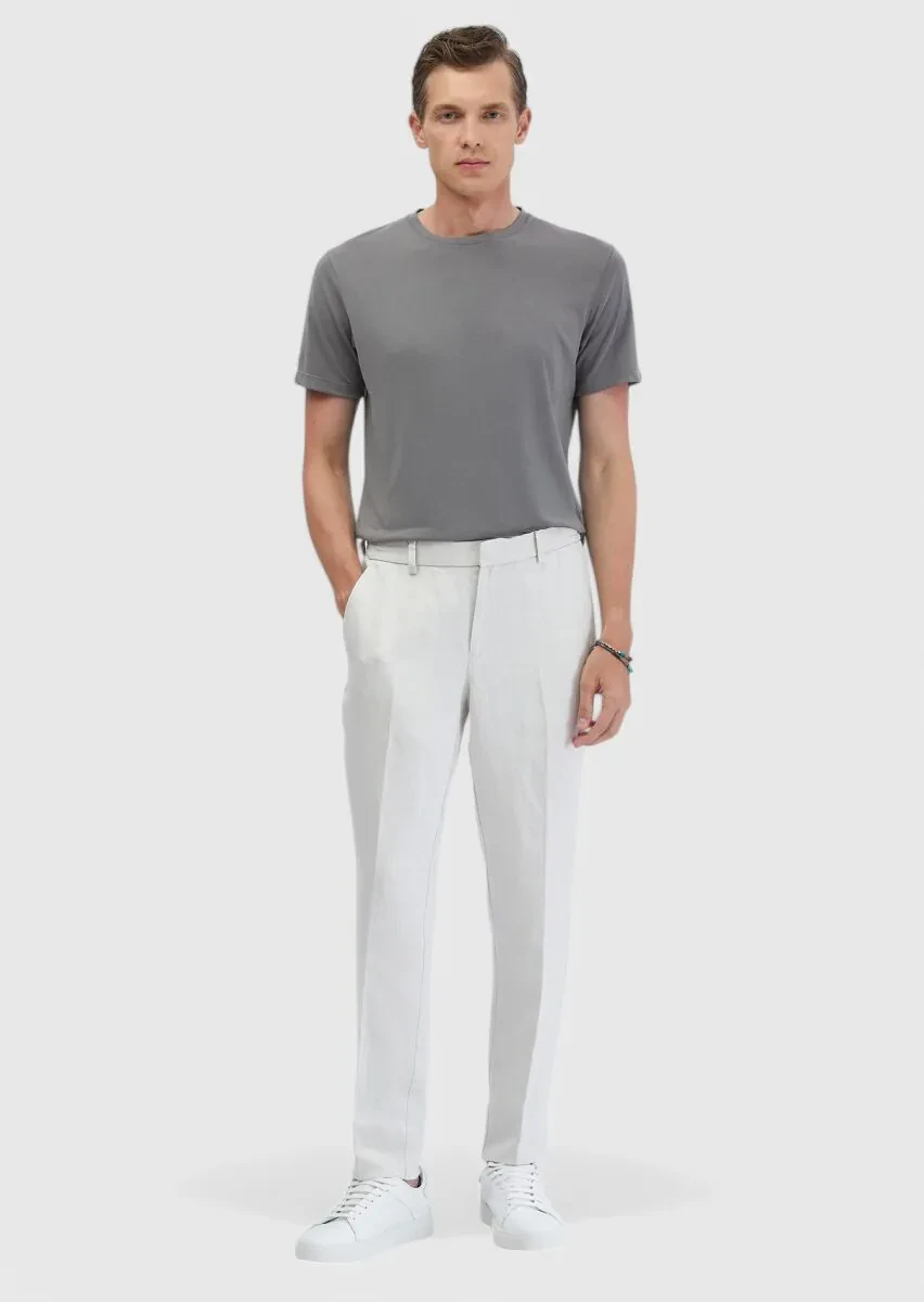 Gri Düz Bisiklet Yaka T-Shirt - 2