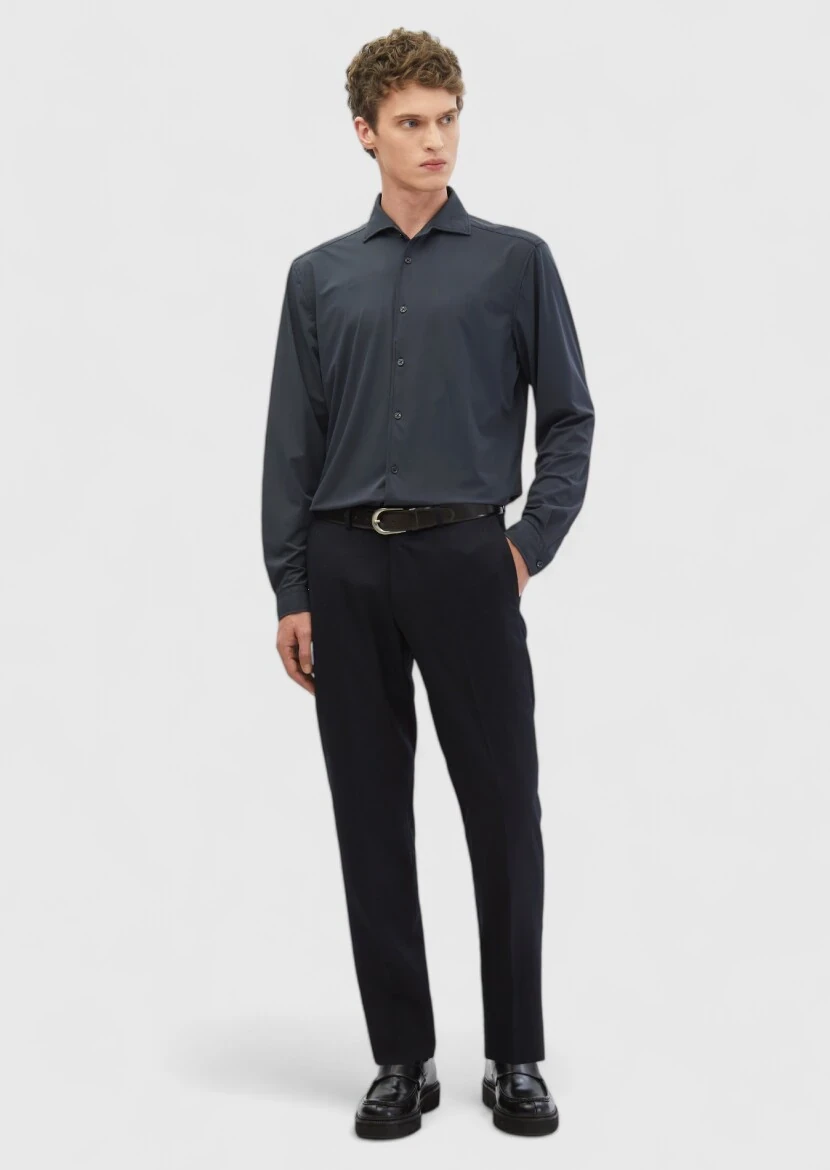 Gri Düz Casual Fit Casual Gömlek - RAMSEY