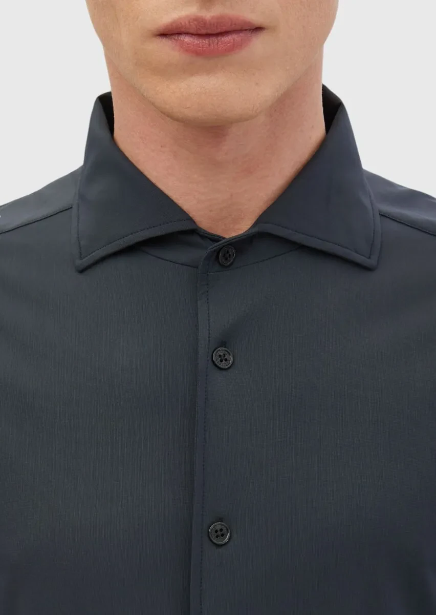 Gri Düz Casual Fit Casual Gömlek - 4