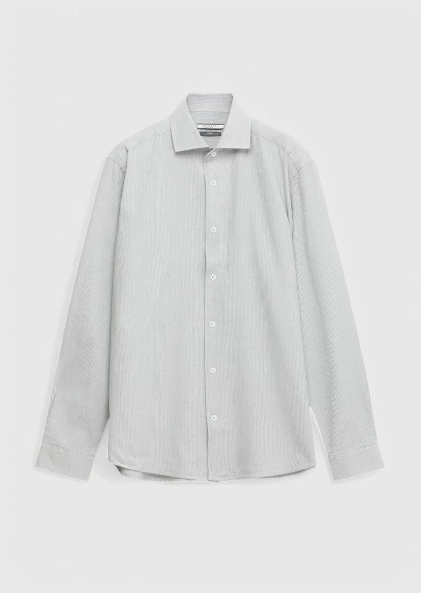 Gri Düz Casual Fit Dokuma Casual %100 Pamuk Gömlek - 5