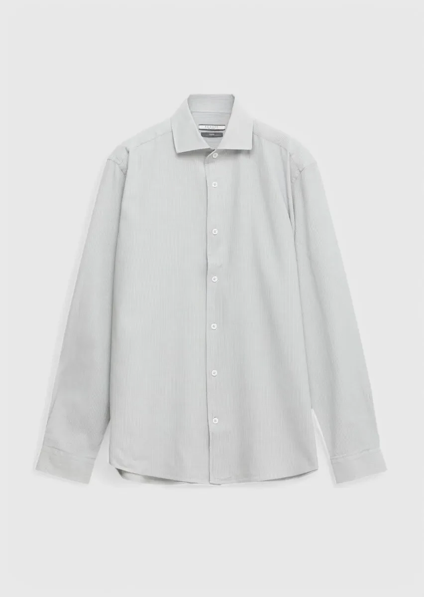 Gri Düz Casual Fit Dokuma Casual %100 Pamuk Gömlek - 5