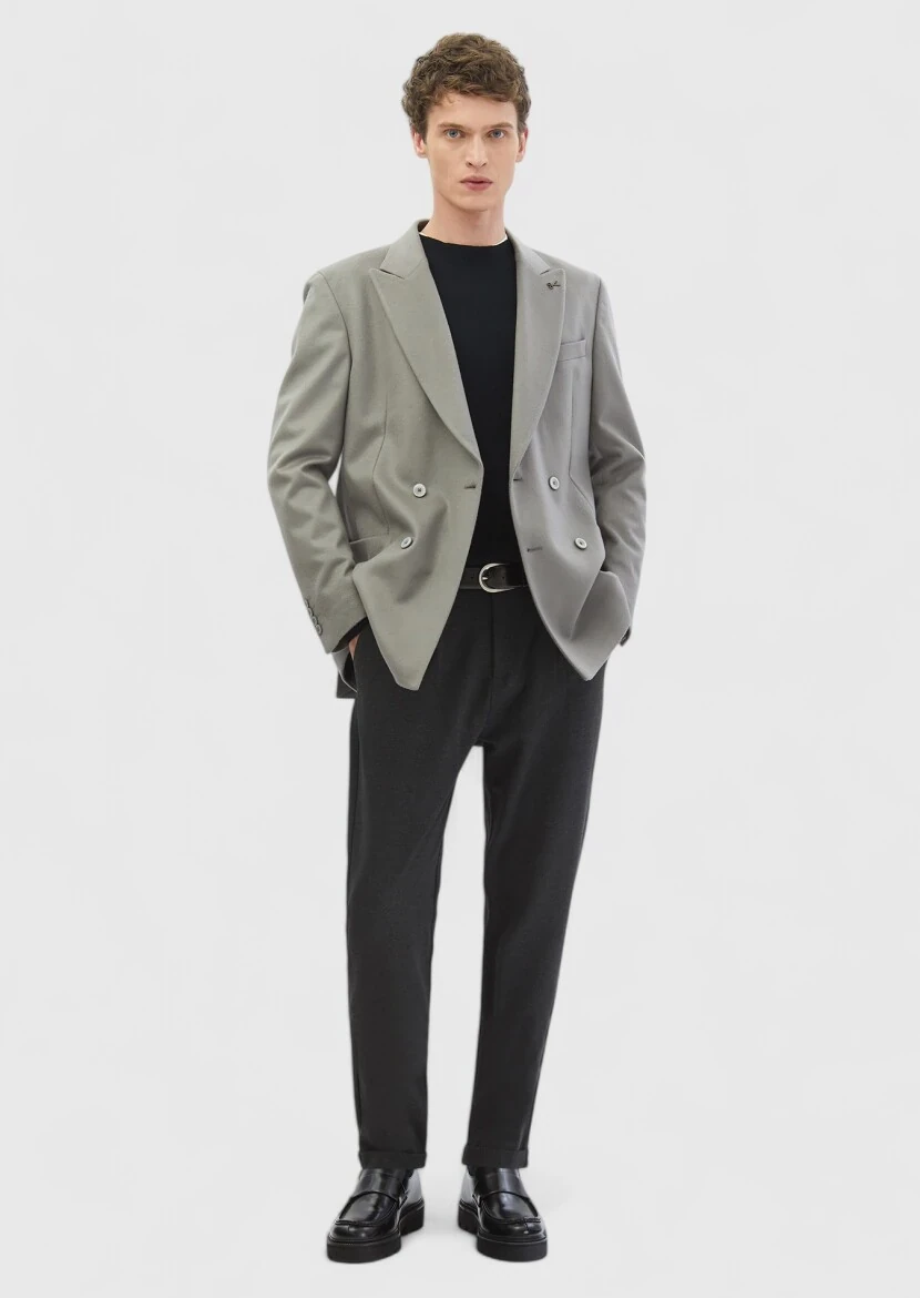 Gri Düz Comfort Fit %100 Yün Ceket - RAMSEY