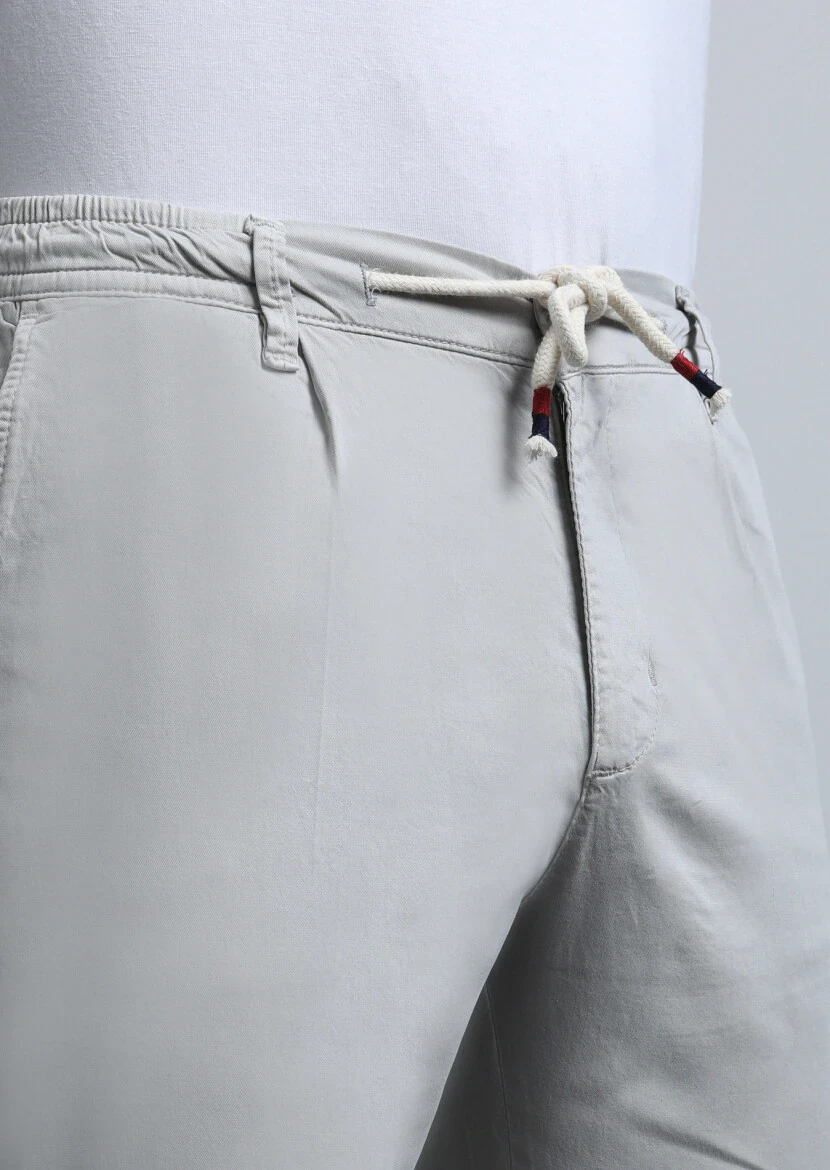 Gri Düz Dokuma Jogging Fit Casual Pamuk Karışımlı Pantolon - 4