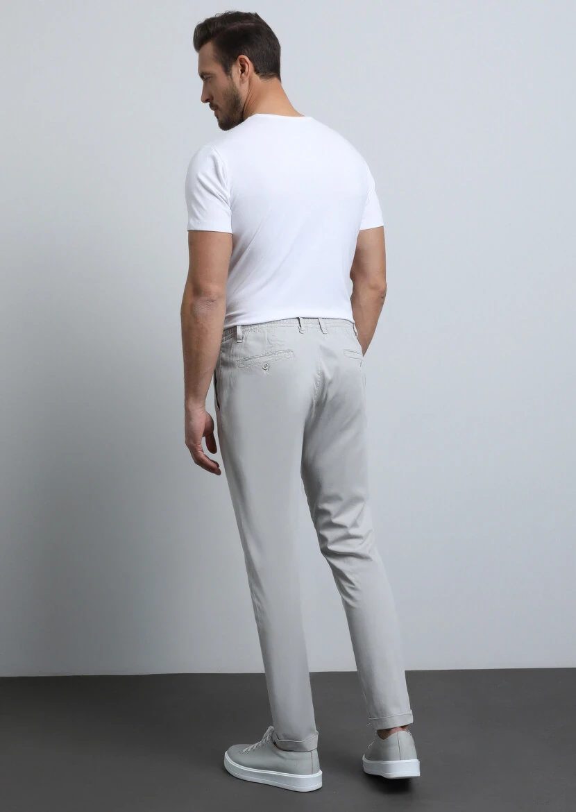 Gri Düz Dokuma Jogging Fit Casual Pamuk Karışımlı Pantolon - 5