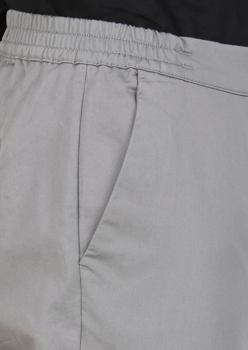 Gri Düz Dokuma Jogging Fit Casual Pamuk Karışımlı Pantolon - 4