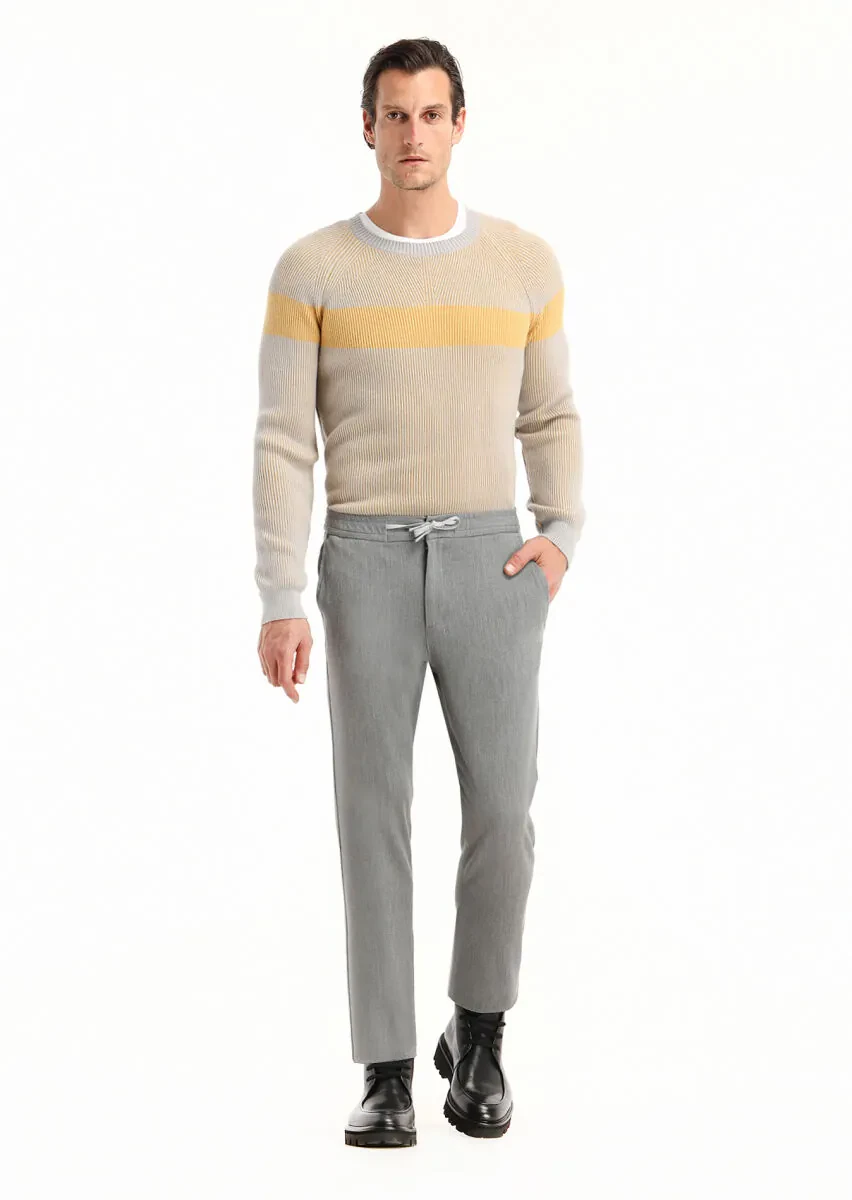 Gri Düz Dokuma Jogging Fit Casual Pantolon - 2