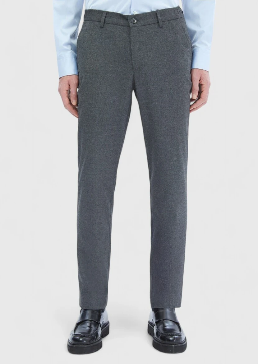 Gri Düz Dokuma Jogging Fit Casual Pantolon 