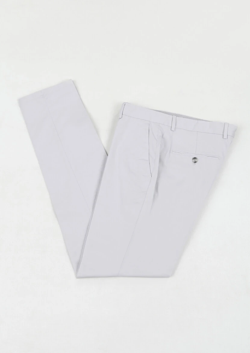 Gri Düz Dokuma Regular Fit Casual %100 Pamuk Pantolon - 1