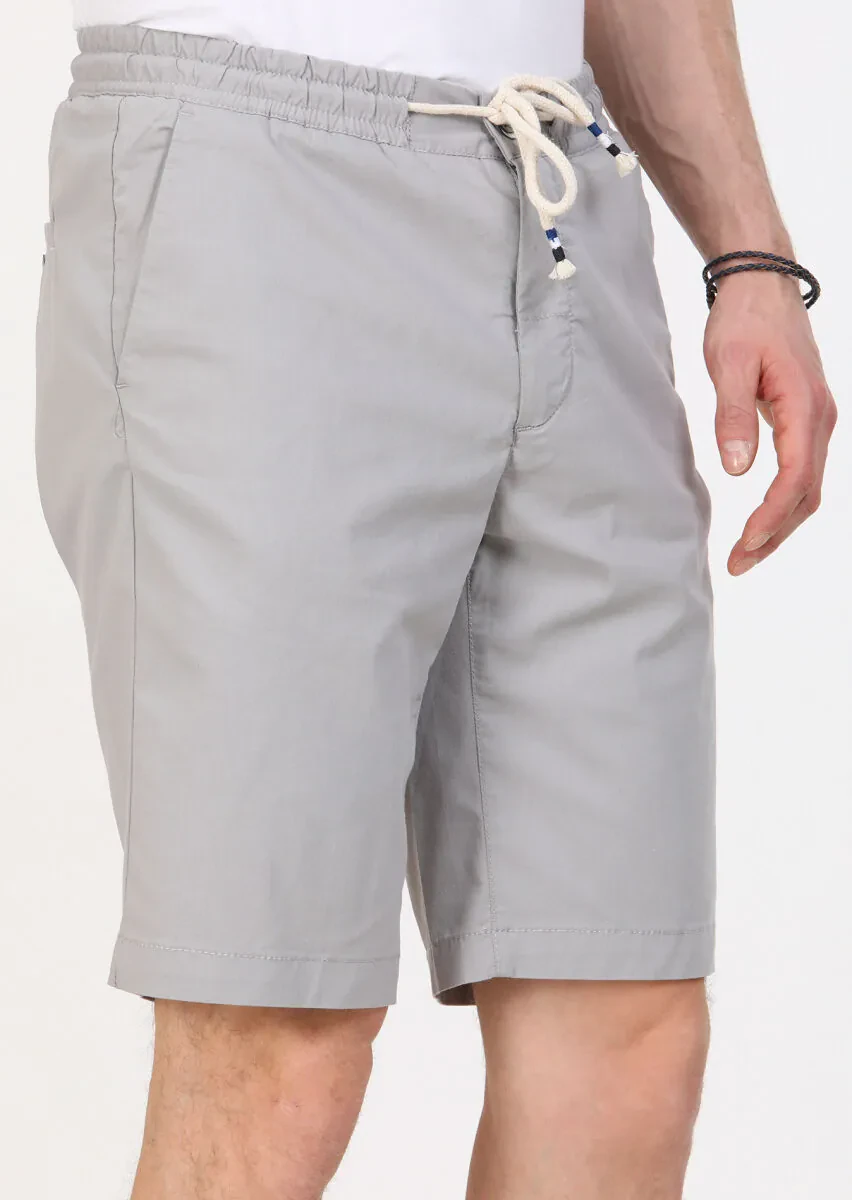 Gri Düz Dokuma Regular Fit Casual Pamuk Karışımlı Bermuda - 3