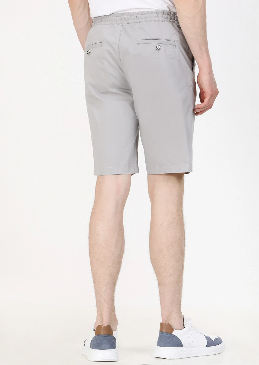 Gri Düz Dokuma Regular Fit Casual Pamuk Karışımlı Bermuda - 4