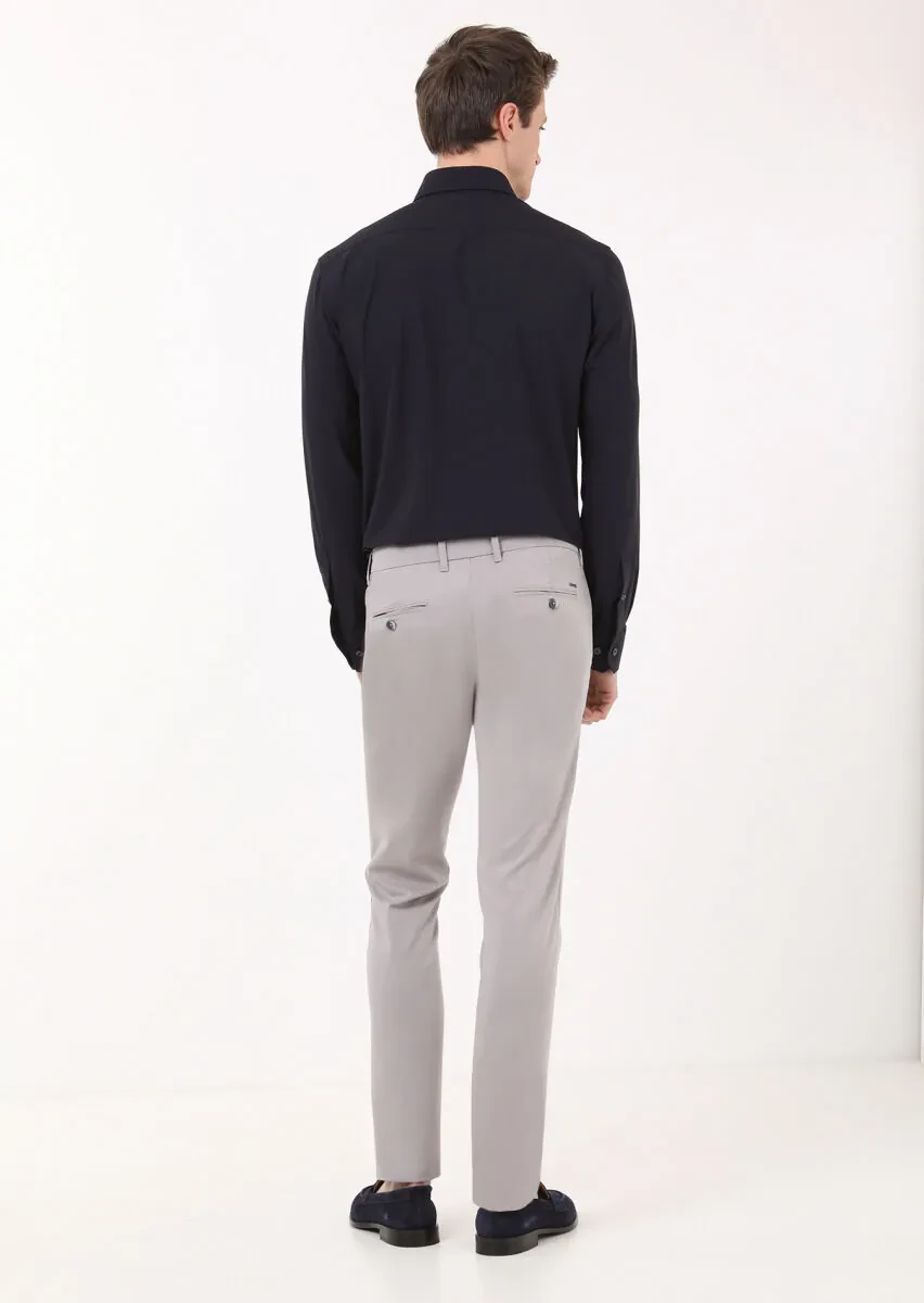 Gri Düz Dokuma Regular Fit Casual Pantolon - 4