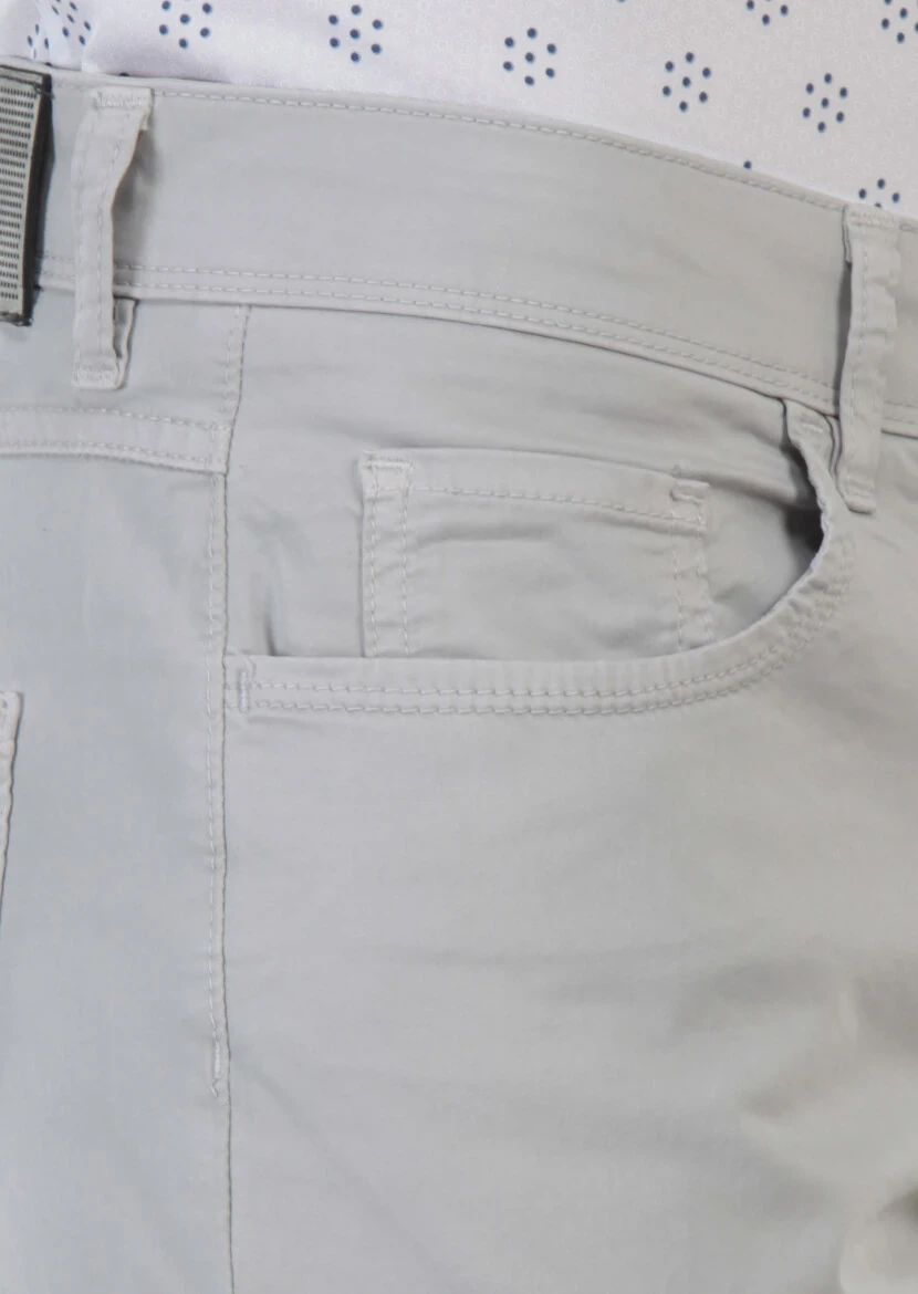 Gri Düz Dokuma Slim Fit Casual Pamuk Karışımlı Pantolon - 5