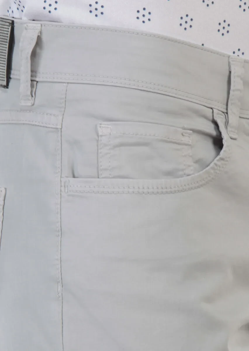 Gri Düz Dokuma Slim Fit Casual Pamuk Karışımlı Pantolon - 5