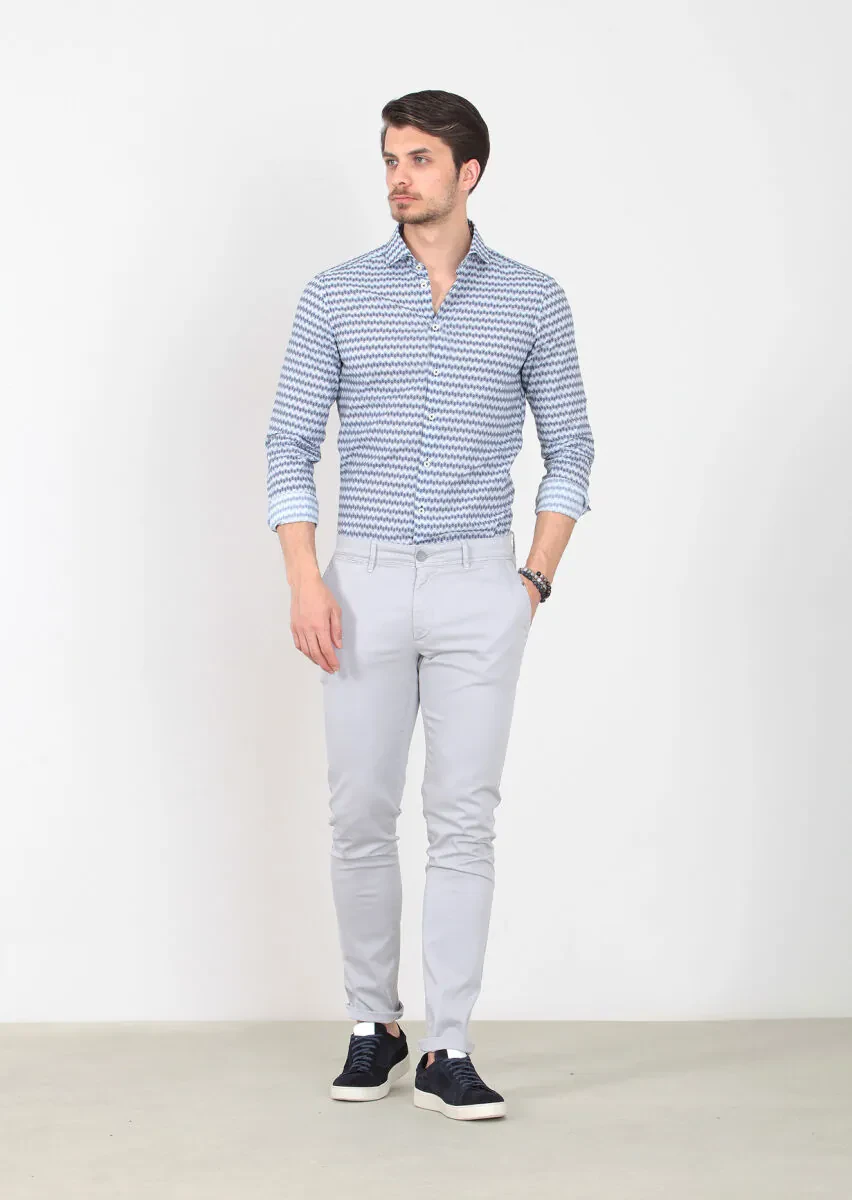 Gri Düz Dokuma Slim Fit Casual Pamuk Karışımlı Pantolon - 2