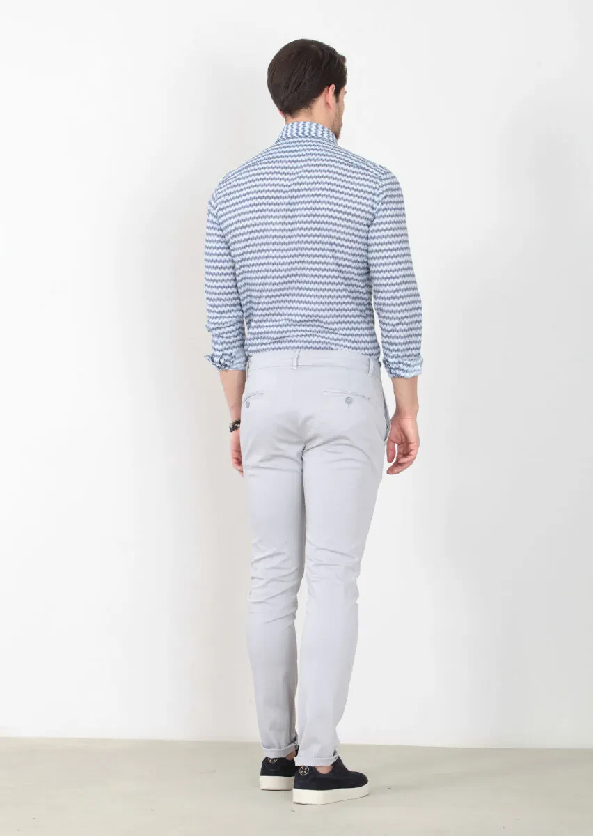 Gri Düz Dokuma Slim Fit Casual Pamuk Karışımlı Pantolon - 4