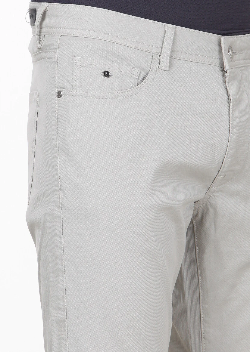 Gri Düz Dokuma Slim Fit Casual Pamuk Karışımlı Pantolon - 3