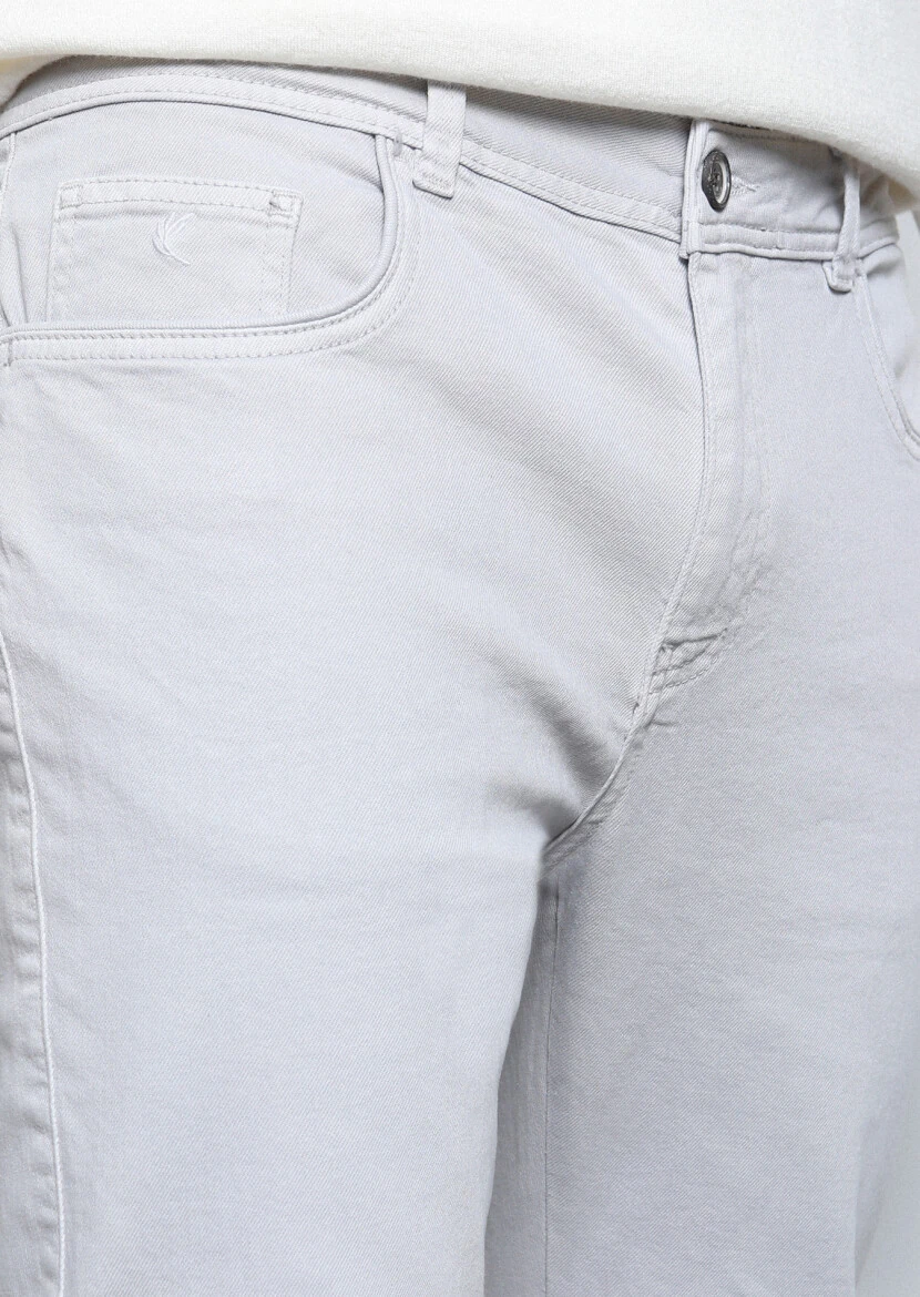 Gri Düz Dokuma Slim Fit Casual Pamuk Karışımlı Pantolon - 3