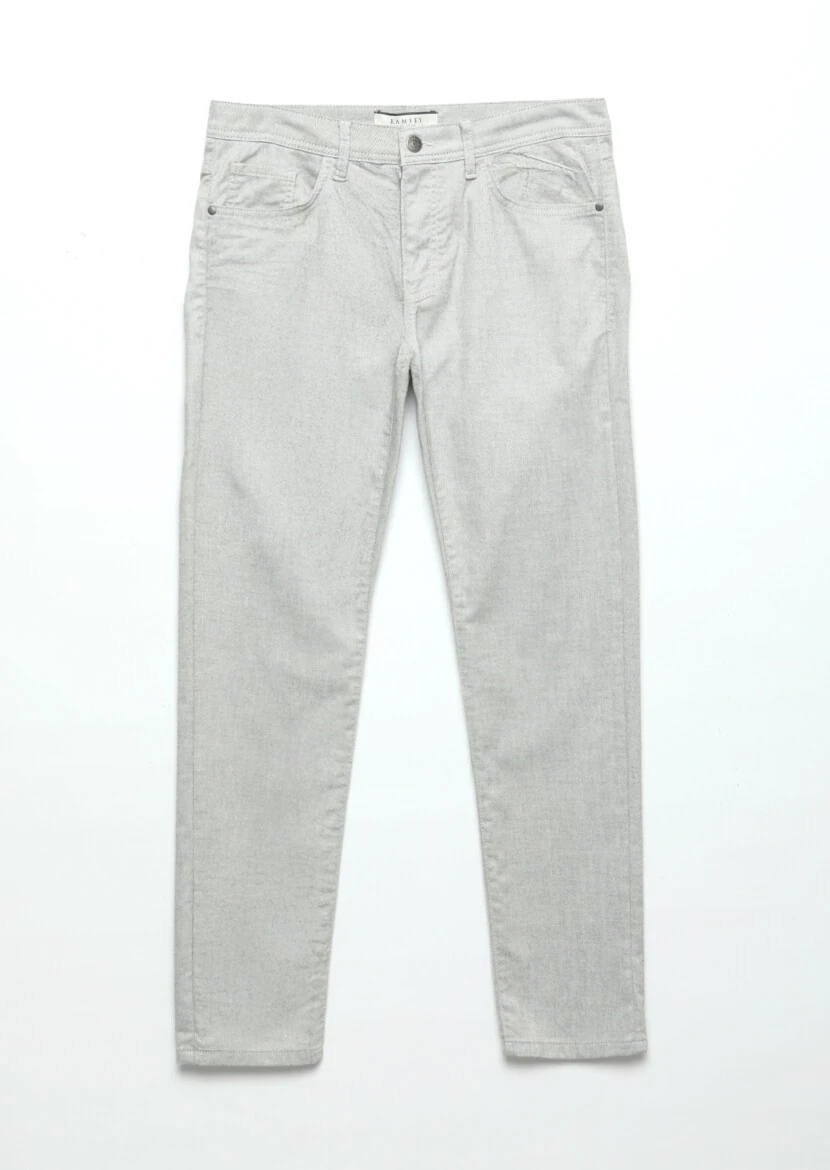 Gri Düz Dokuma Slim Fit Casual Pamuk Karışımlı Pantolon - 7