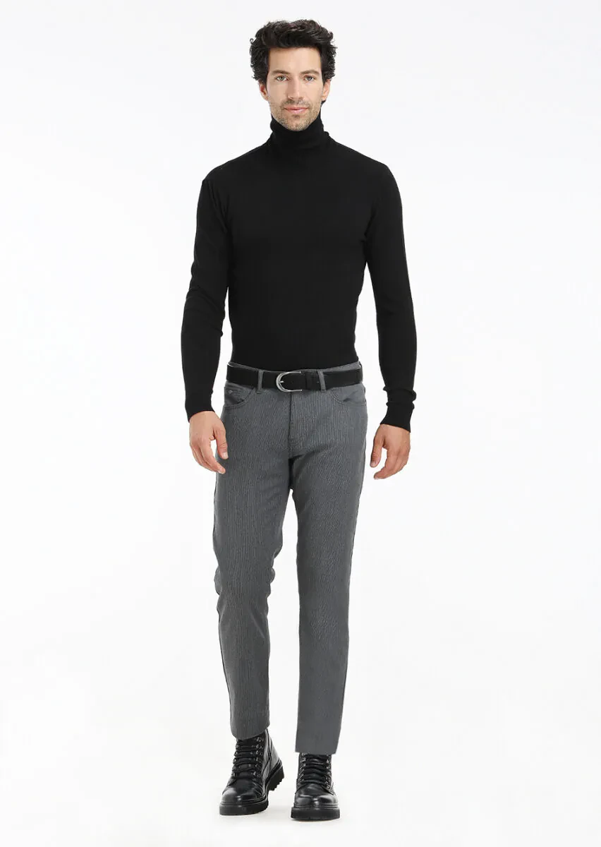 Gri Düz Dokuma Slim Fit Casual Pantolon - 1