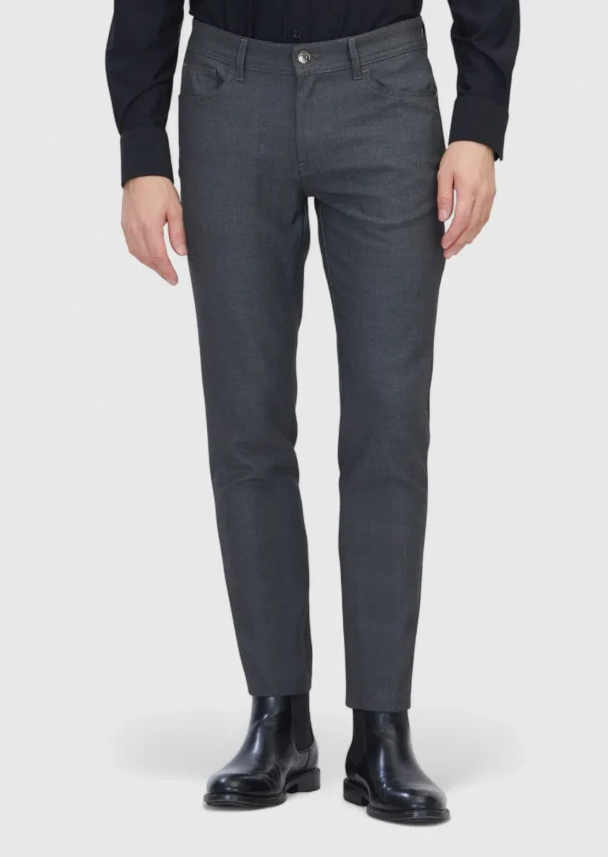 Gri Düz Dokuma Slim Fit Casual Pantolon - 2