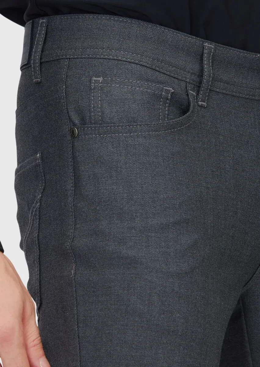 Gri Düz Dokuma Slim Fit Casual Pantolon - 3