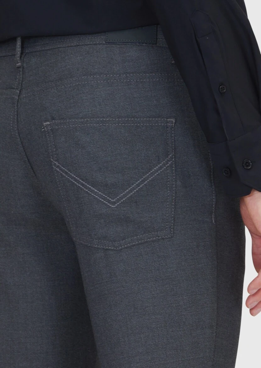 Gri Düz Dokuma Slim Fit Casual Pantolon - 4