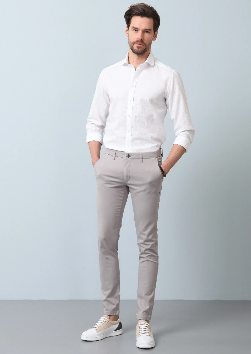 Gri Düz Dokuma Slim Fit Smart Casual Pantolon - 3
