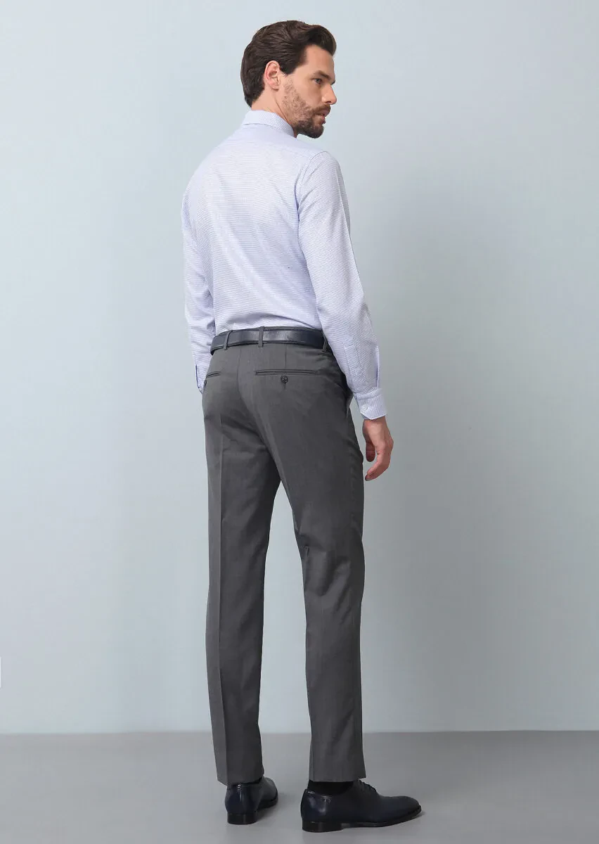 Gri Düz Kumaş Modern Fit Klasik %100 Yün Pantolon - 5
