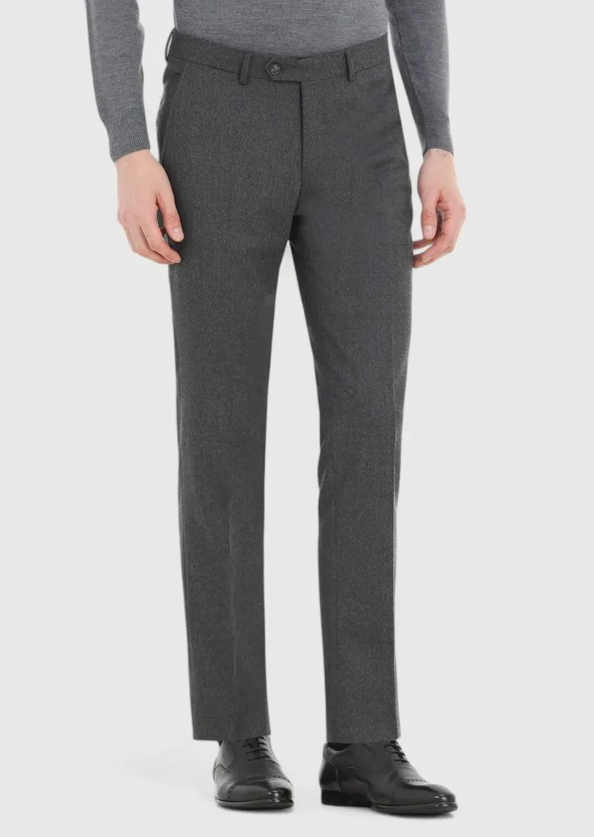 Gri Düz Kumaş Modern Fit Klasik Yün Karışımlı Pantolon - 2