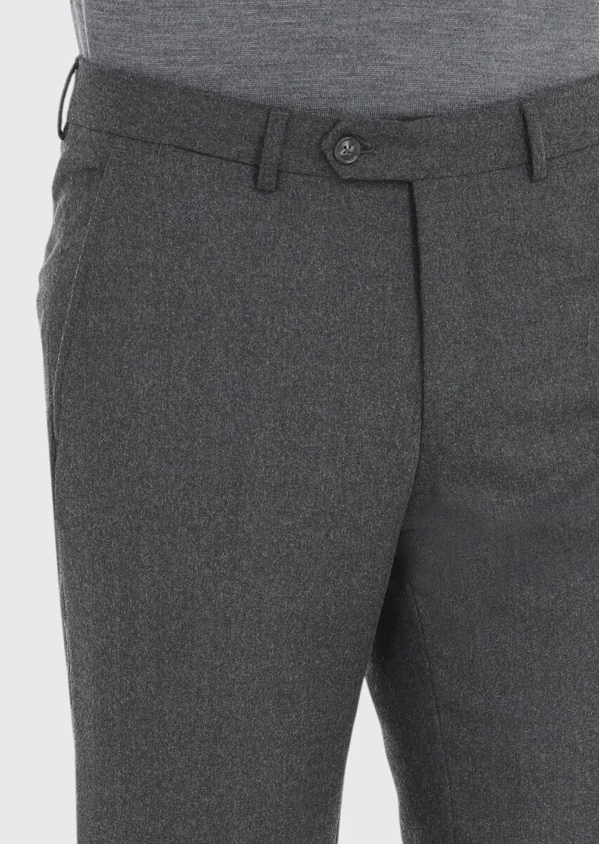 Gri Düz Kumaş Modern Fit Klasik Yün Karışımlı Pantolon - 3