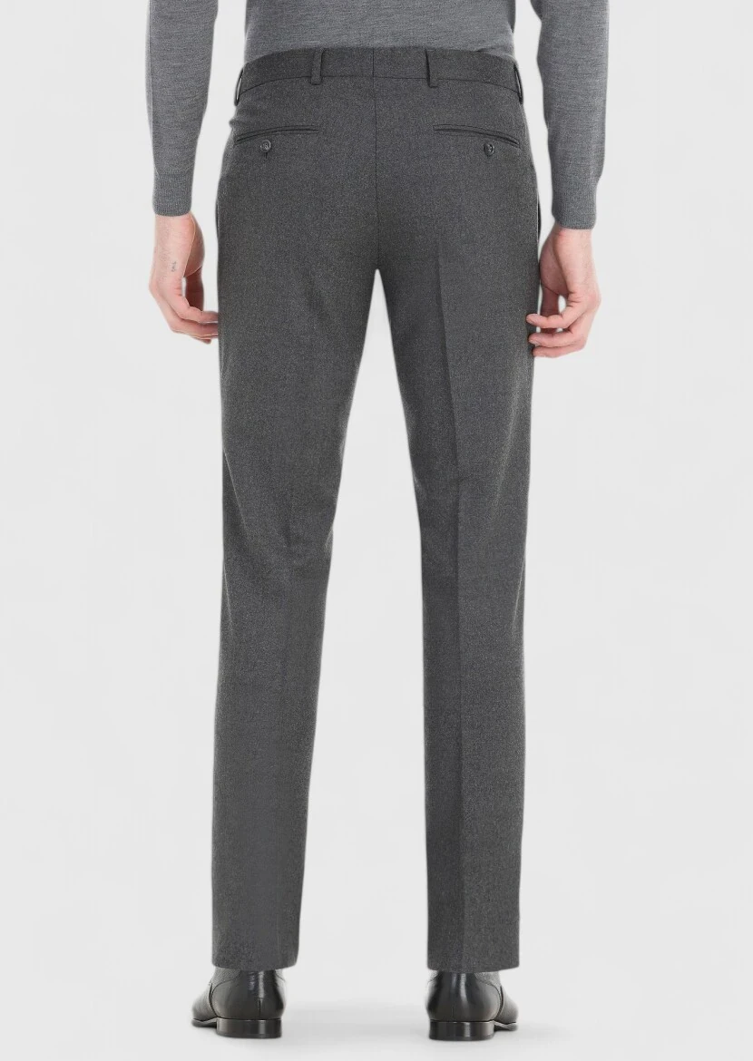 Gri Düz Kumaş Modern Fit Klasik Yün Karışımlı Pantolon - 4