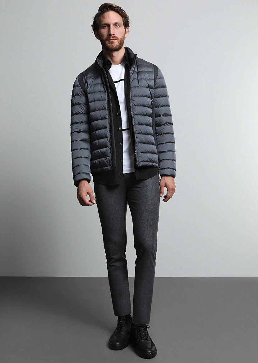 Gri Düz Kumaş Slim Fit Casual Yün Karışımlı Pantolon - 4