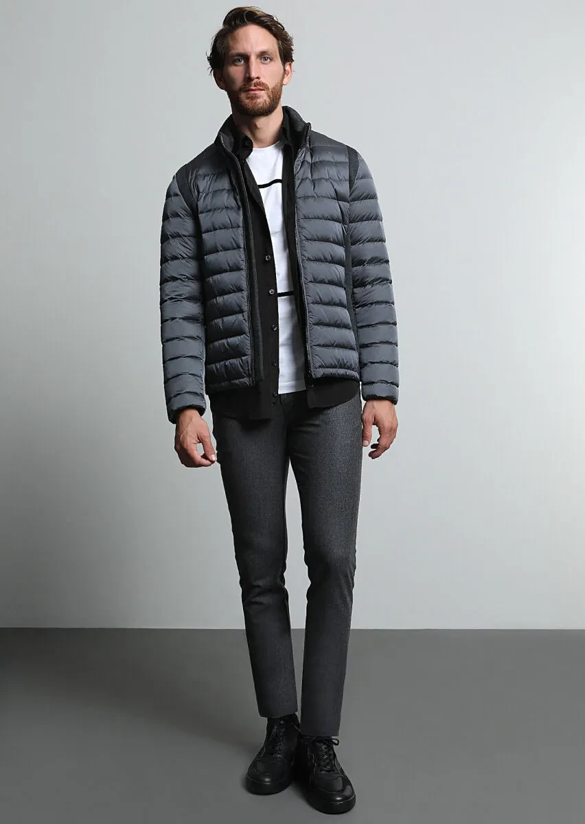 Gri Düz Kumaş Slim Fit Casual Yün Karışımlı Pantolon - 4