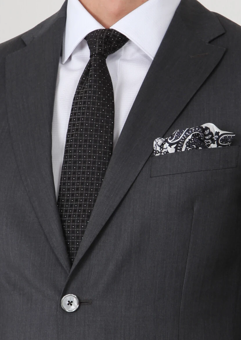 Gri Düz Modern Fit Yün Karışımlı Takım Elbise - 3