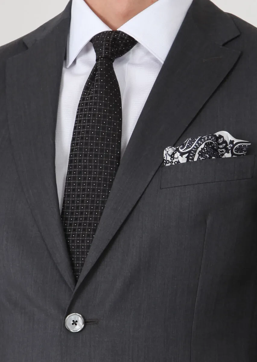 Gri Düz Modern Fit Yün Karışımlı Takım Elbise - 3