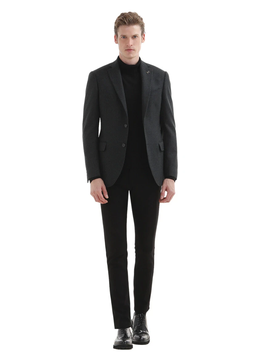 Gri Düz Regular Fit %100 Kaşmir Ceket - 1