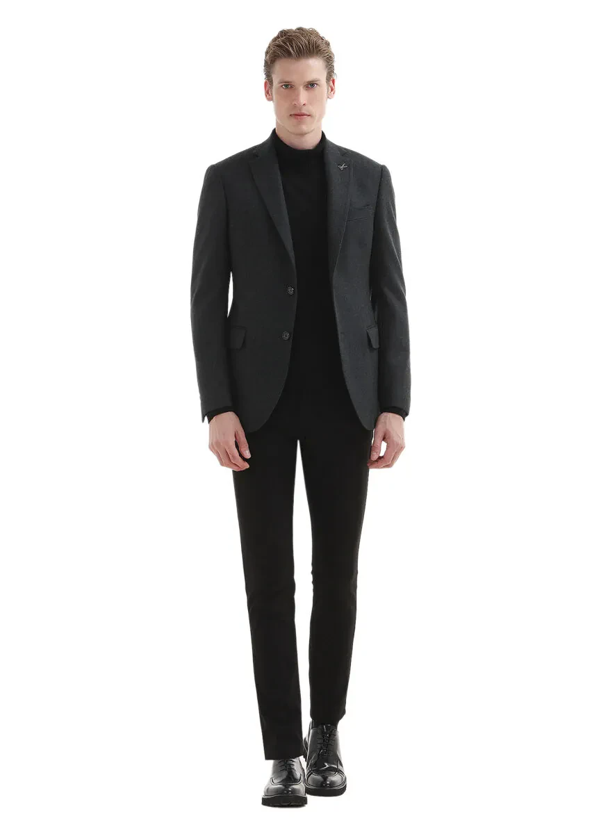 Gri Düz Regular Fit %100 Kaşmir Ceket - 1