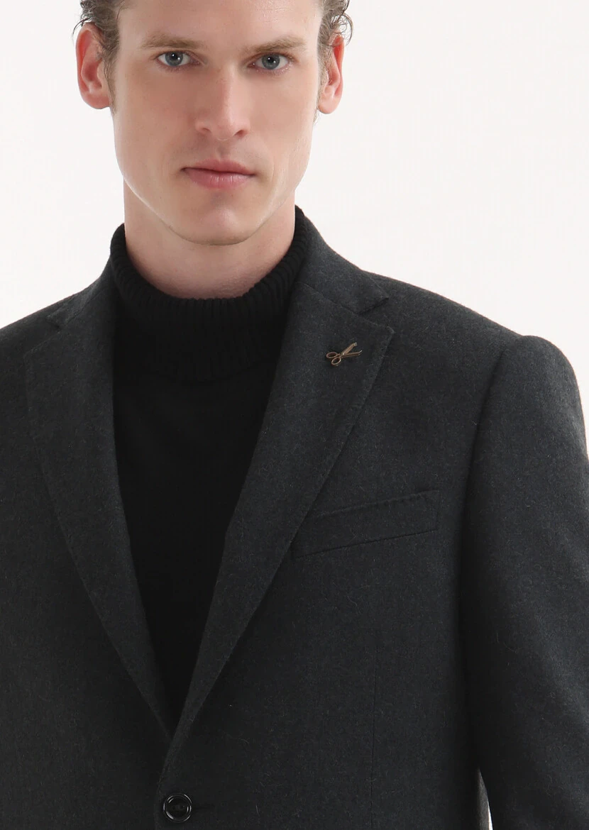 Gri Düz Regular Fit %100 Kaşmir Ceket - 3