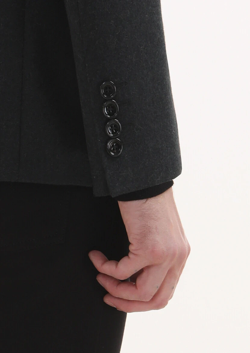 Gri Düz Regular Fit %100 Kaşmir Ceket - 4