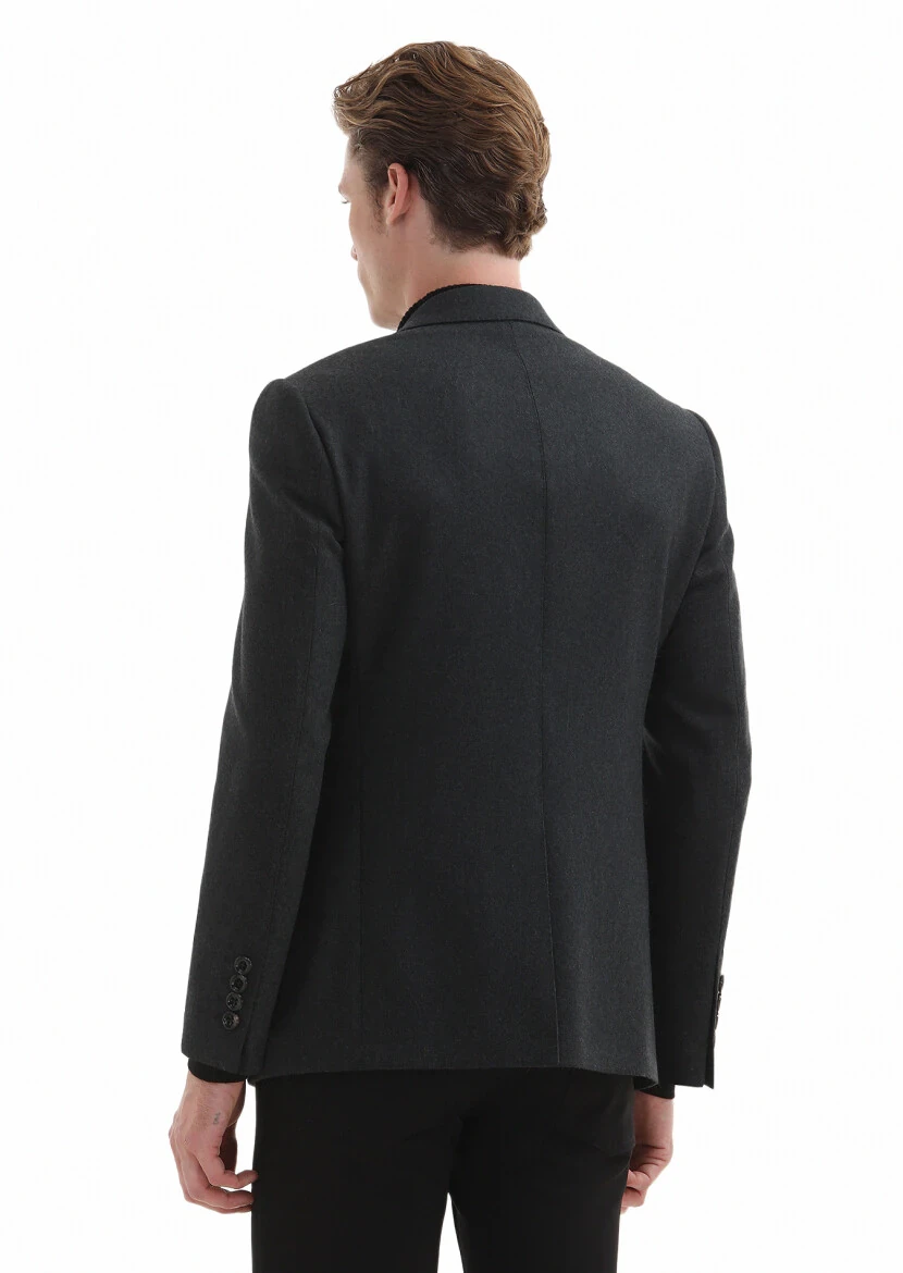 Gri Düz Regular Fit %100 Kaşmir Ceket - 5
