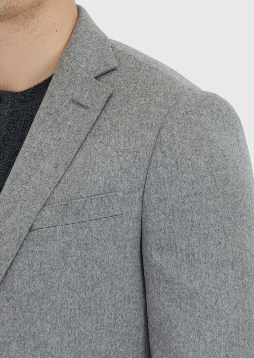 Gri Düz Regular Fit %100 Kaşmir Ceket - 5