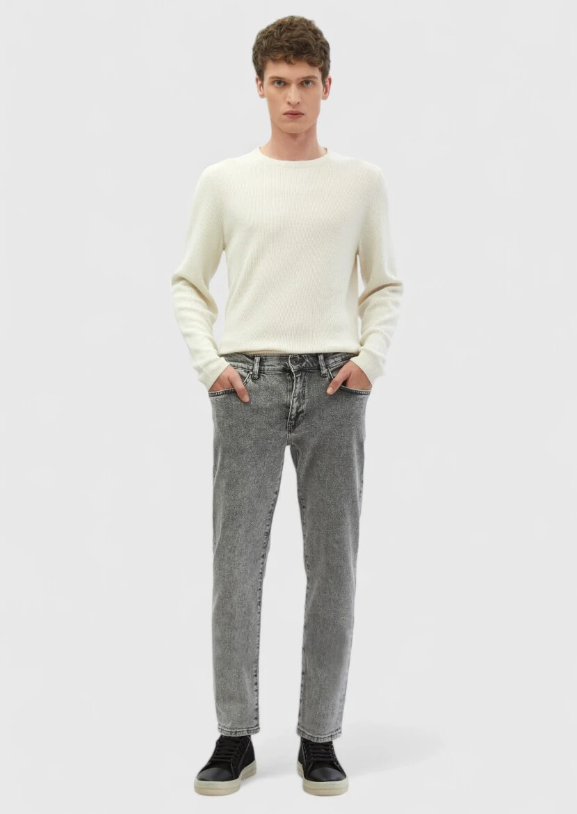 Gri Düz Regular Fit Denim %100 Pamuk Pantolon - RAMSEY