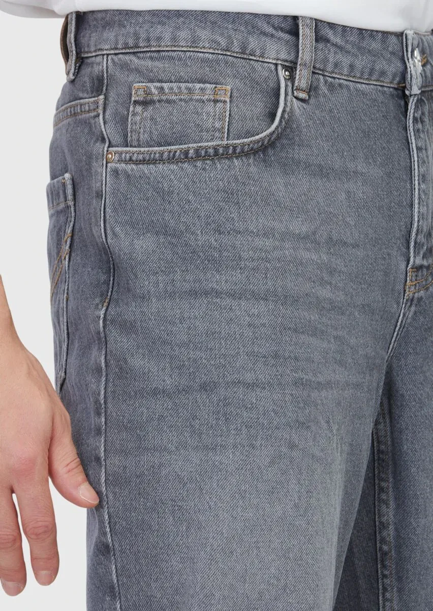 Gri Düz Regular Fit Denim %100 Pamuk Pantolon - 3