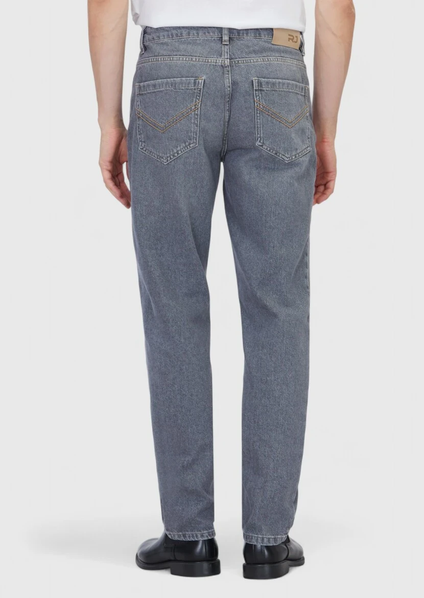 Gri Düz Regular Fit Denim %100 Pamuk Pantolon - 4
