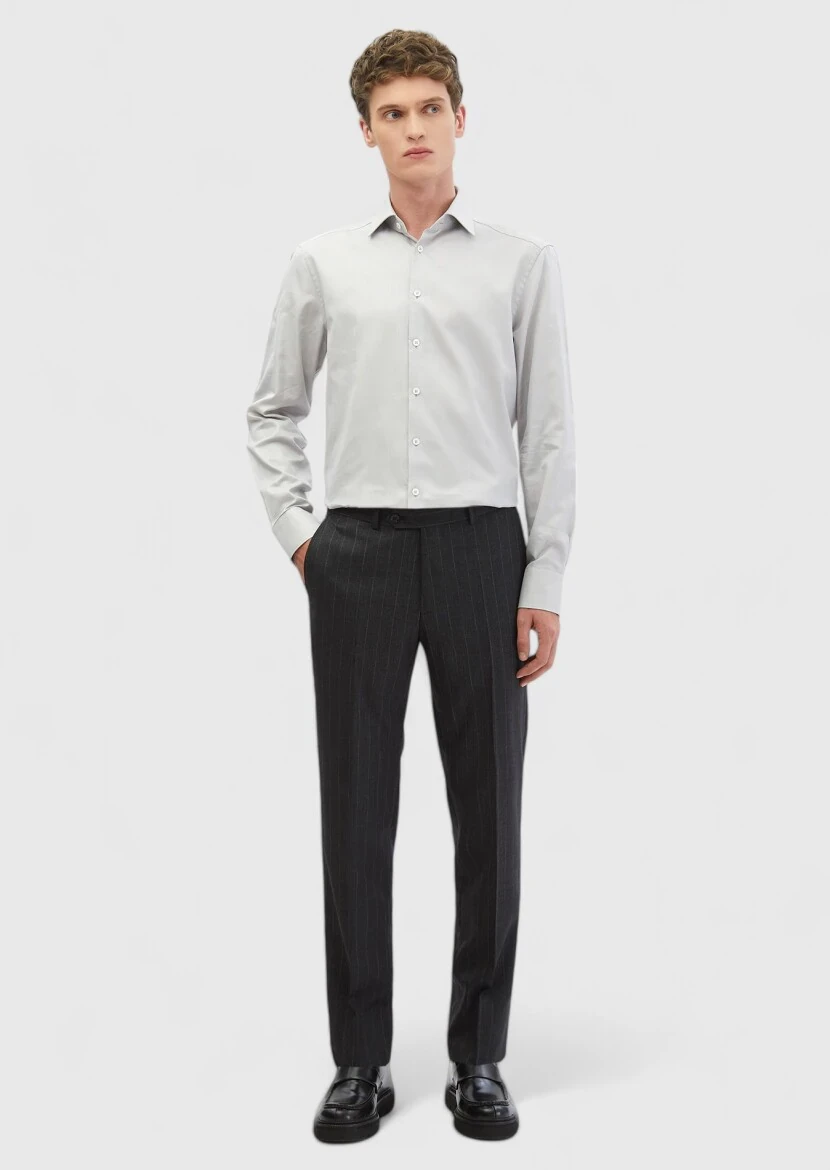 Gri Düz Regular Fit Dokuma Klasik %100 Pamuk Gömlek - 2