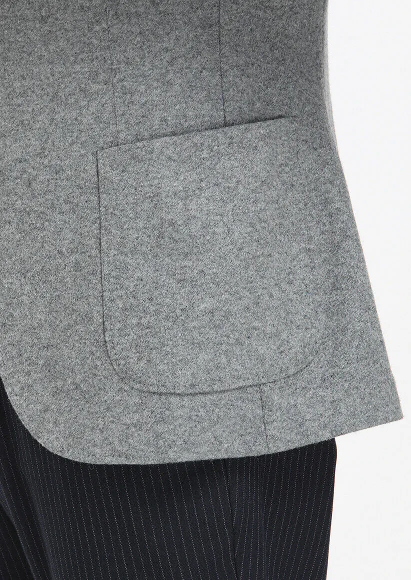 Gri Düz Shirt Shoulder Slim Fit Yün Karışımlı Örme Ceket - 5