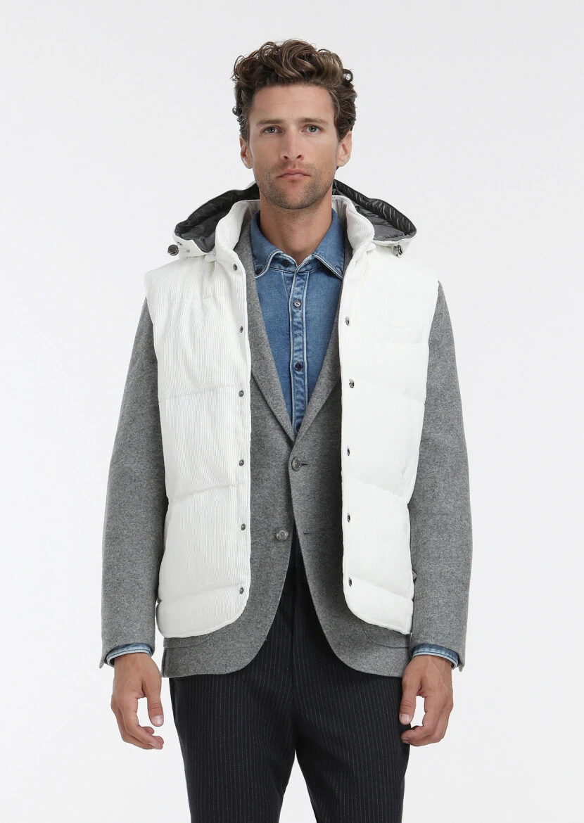 Gri Düz Shirt Shoulder Slim Fit Yün Karışımlı Örme Ceket - 7