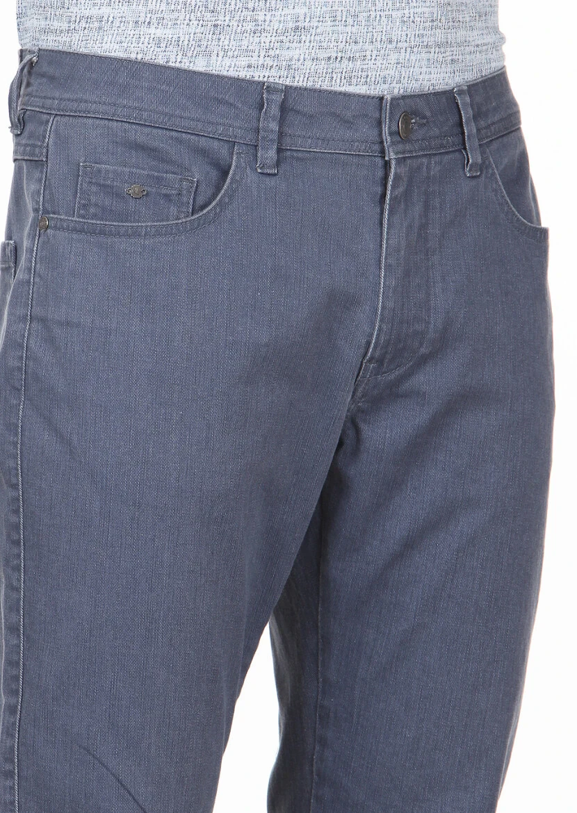 Gri Düz Slim Fit Denim Pamuk Karışımlı Pantolon - 3