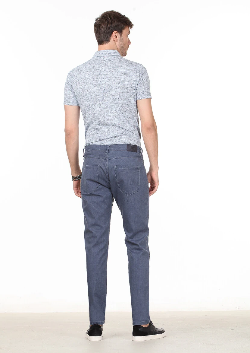 Gri Düz Slim Fit Denim Pamuk Karışımlı Pantolon - 4