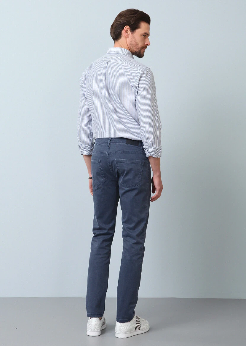 Gri Düz Slim Fit Denim Pamuk Karışımlı Pantolon - 7